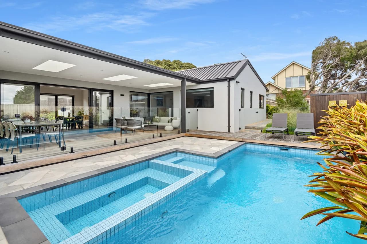 Alfresco under a new metal roof beside a pool